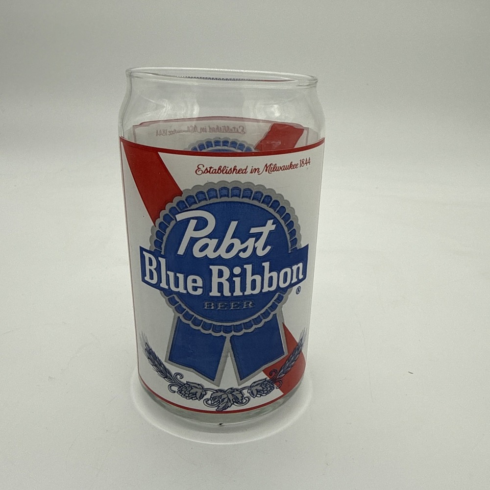Vintage Pabst Blue Ribbon PBR Retro Big Can Shaped Glass 16 Ounce Beer Glass